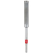 Milwaukee rebar cutter with spiral fluted head, straight shank, and red band on lower shaft.