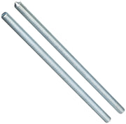 Two chrome-finished threaded screws with pointed tips on white background.