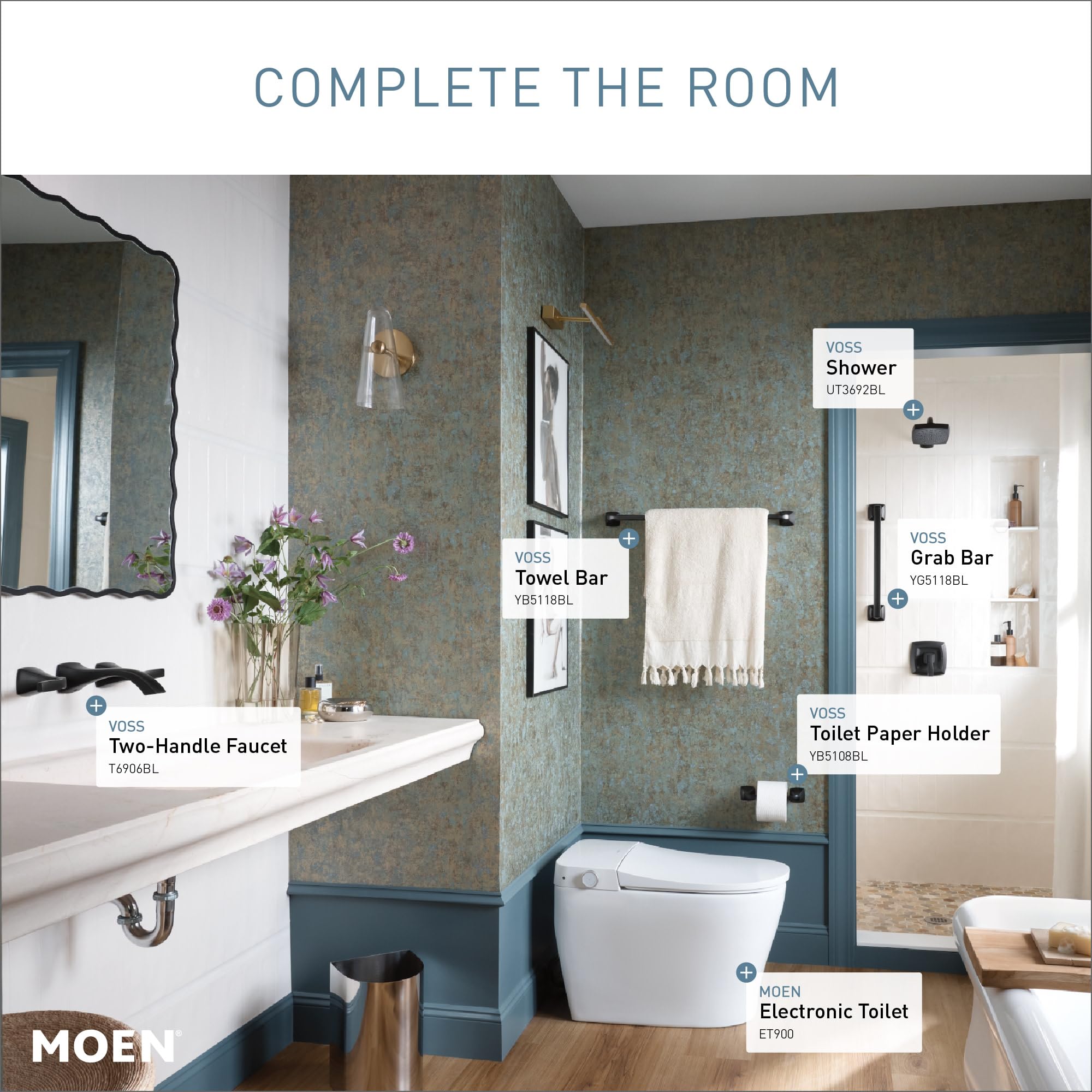 Moen Voss Two Handle Wall Mount Bathroom Faucet Trim Kit in Matte Black - T6906BL