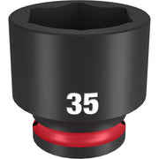 Black and red 35MM socket with six-point opening and "35" printed on body.