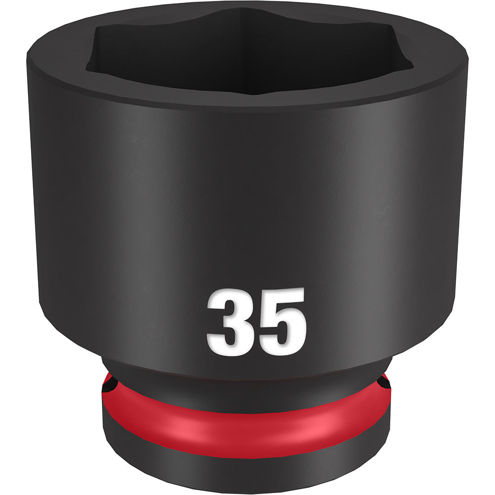 Black and red 35MM socket with six-point opening and "35" printed on body.