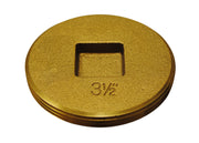 Brass cleanout plug with raised countersunk head and rectangular slot marked 3½ inches.