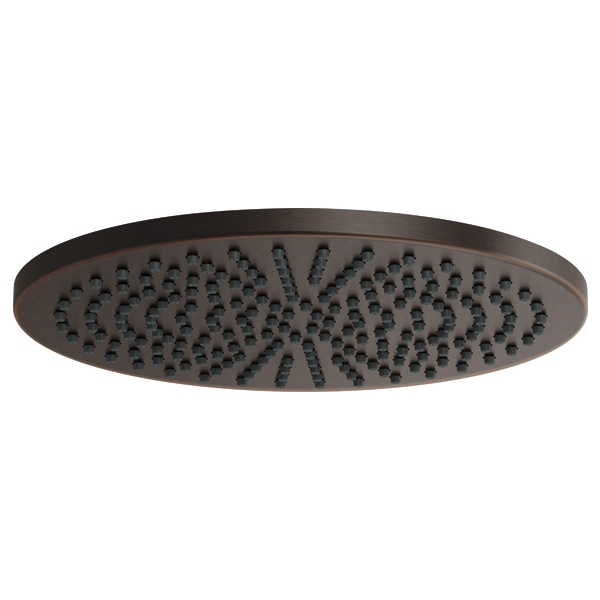 Round bronze raincan shower head with multiple spray holes arranged in a radial pattern.