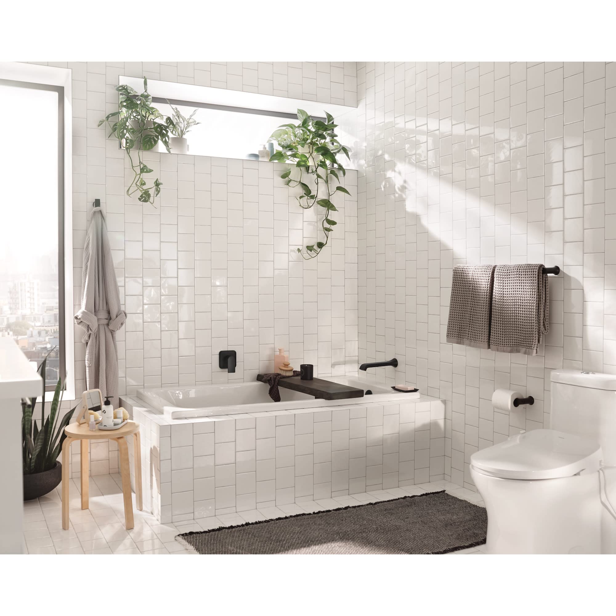 Moen Genta LX Single Handle Wall Mount Tub Filler High Flow Tub Faucet with 10" Spout Reach in Brushed Nickel - WT901BN