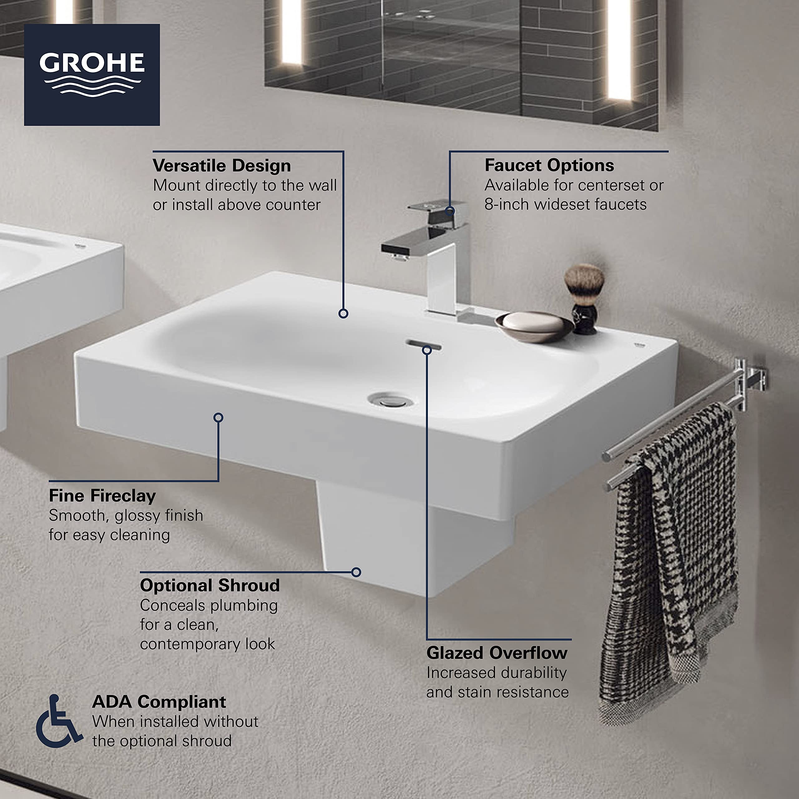 Grohe Eurocube 39657000 Wall Mount Shroud in Grohe Alpine White