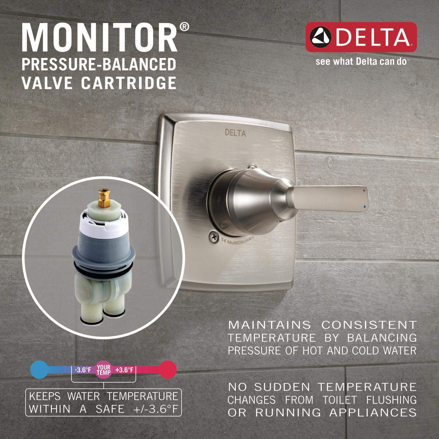 Delta Tetra Series Shower Trim - Less Head in Lumicoat Chrome - T14289-PR-LHD
