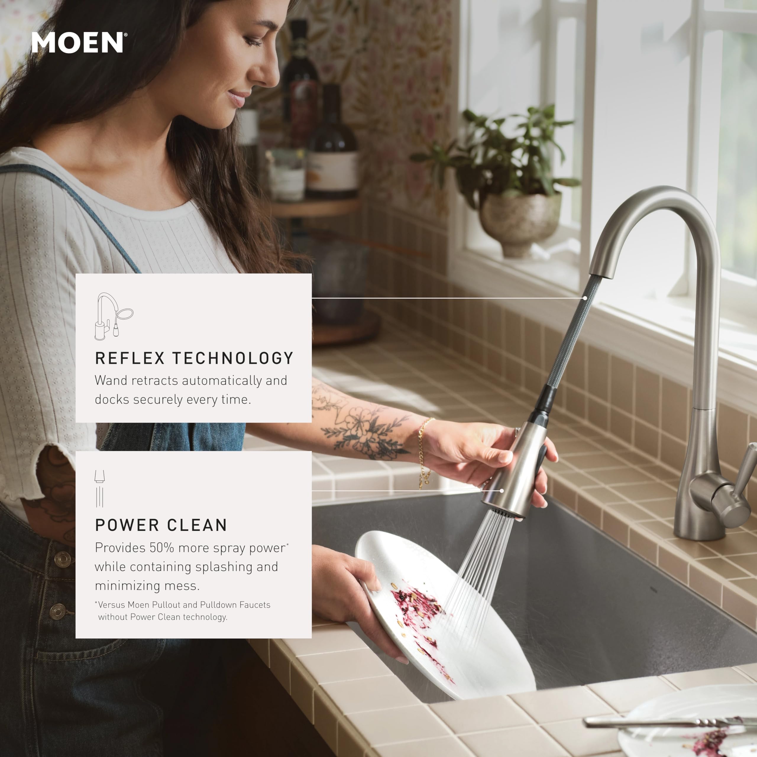Moen Spot Resist Stainless Cia Motionsense Wave Sensor Touchless One Handle Pulldown Kitchen Faucet Featuring Power Clean Includes Optional Accents in Spot Resist Stainless - 7622EWSRS