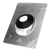 Aluminum roof flashing with 3-inch circular opening and black rubber boot collar.