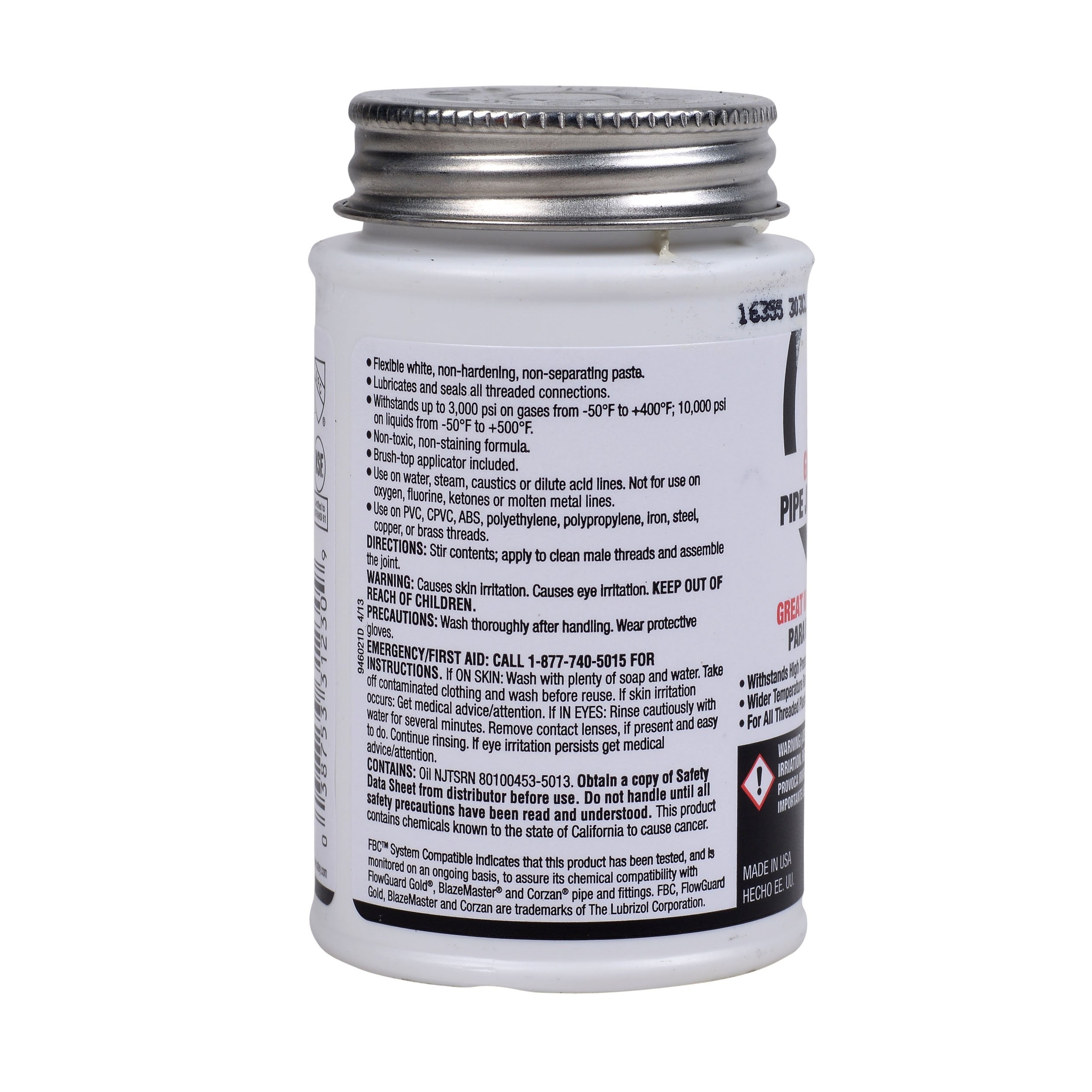 White cylindrical tube of Oatey pipe joint sealant compound with metal screw cap and product label.