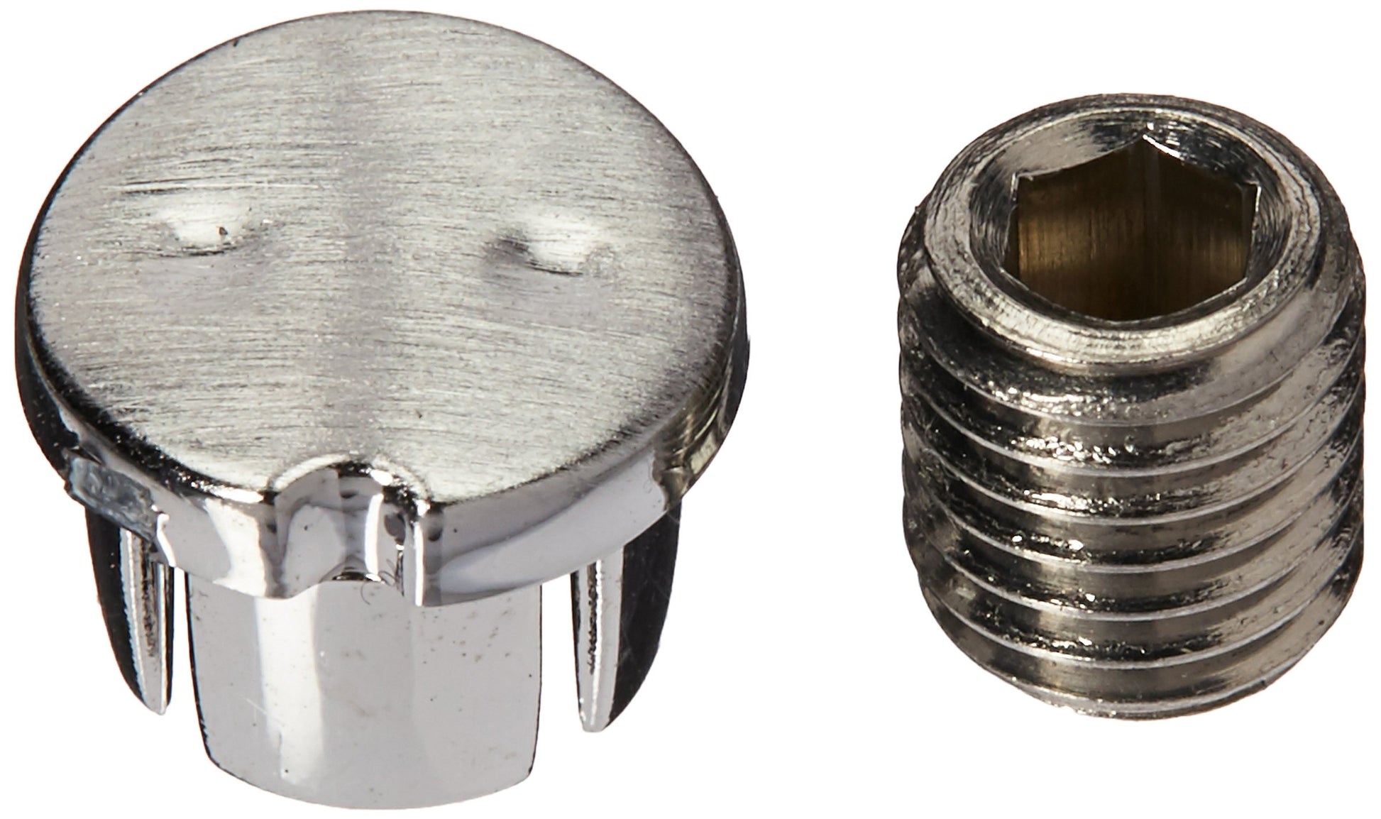 Arctic stainless steel set screw with round button cap and threaded metal insert.