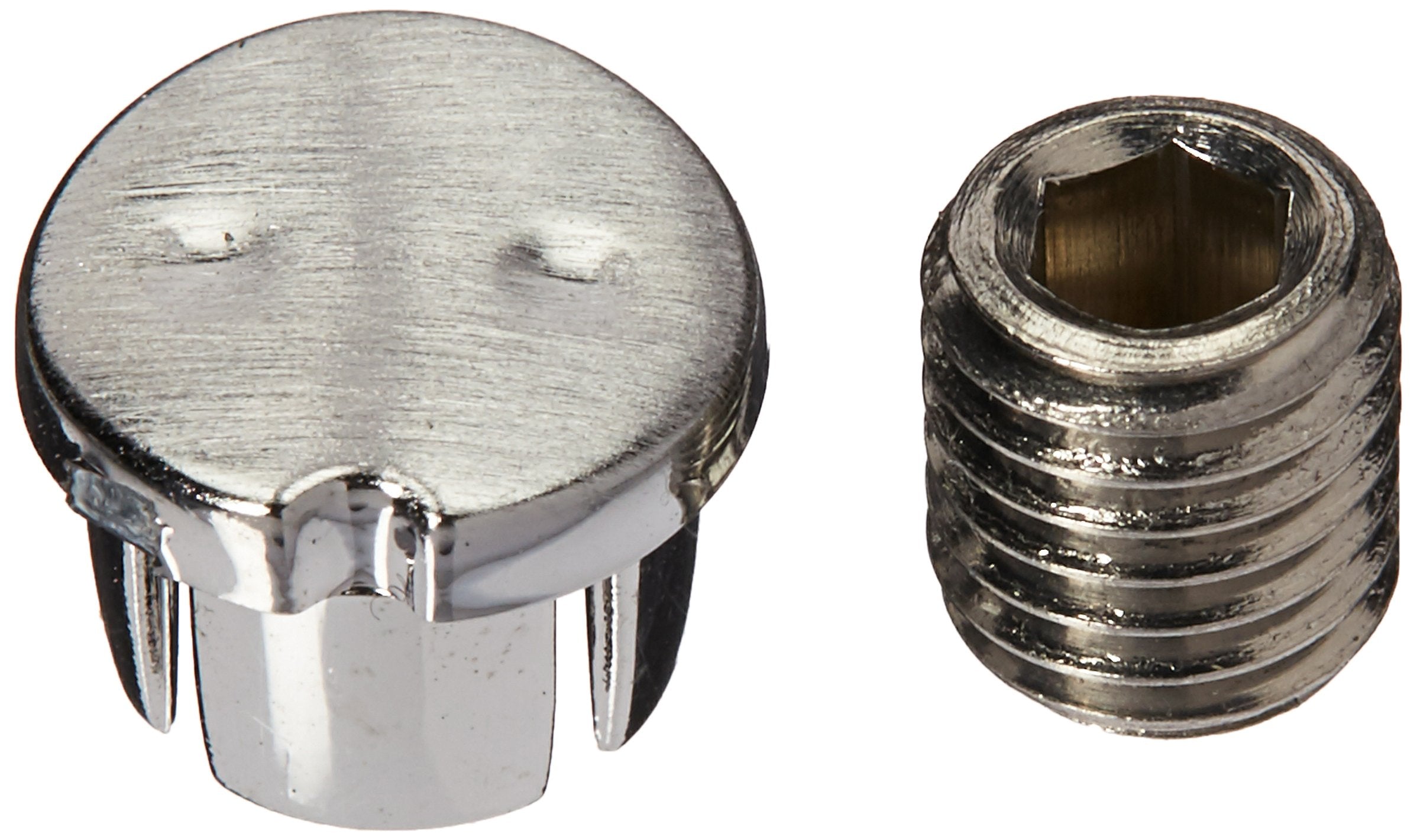 Arctic stainless steel set screw with round button cap and threaded metal insert.