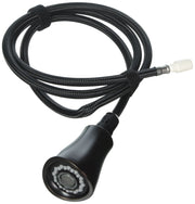 Black braided hose wand assembly with Venetian bronze finish head and white connector end.