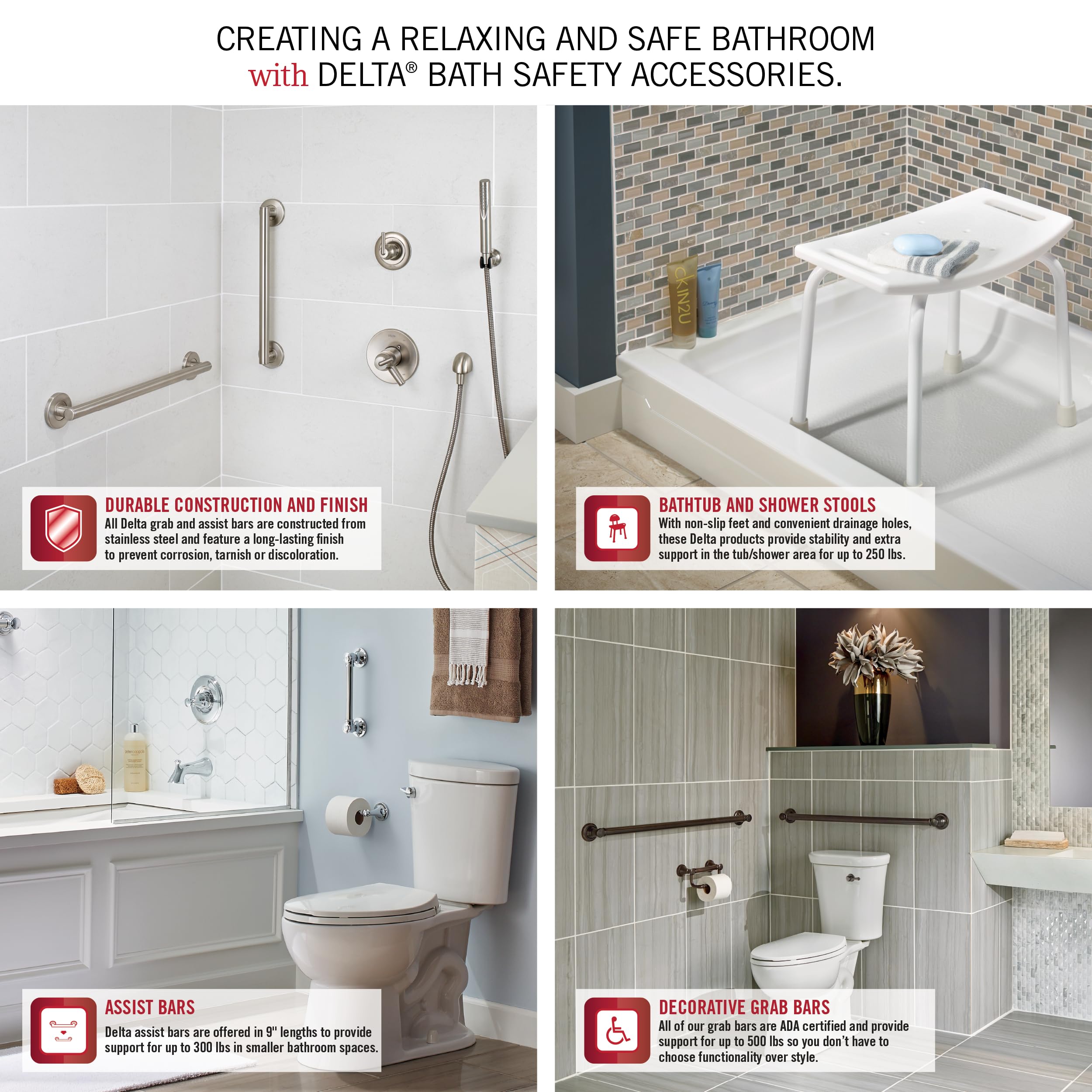 Champagne bronze 18-inch traditional grab bar mounted horizontally on white subway tile bathroom wall.