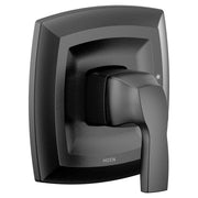 Moen Voss matte black single-handle shower trim with square escutcheon and lever handle.