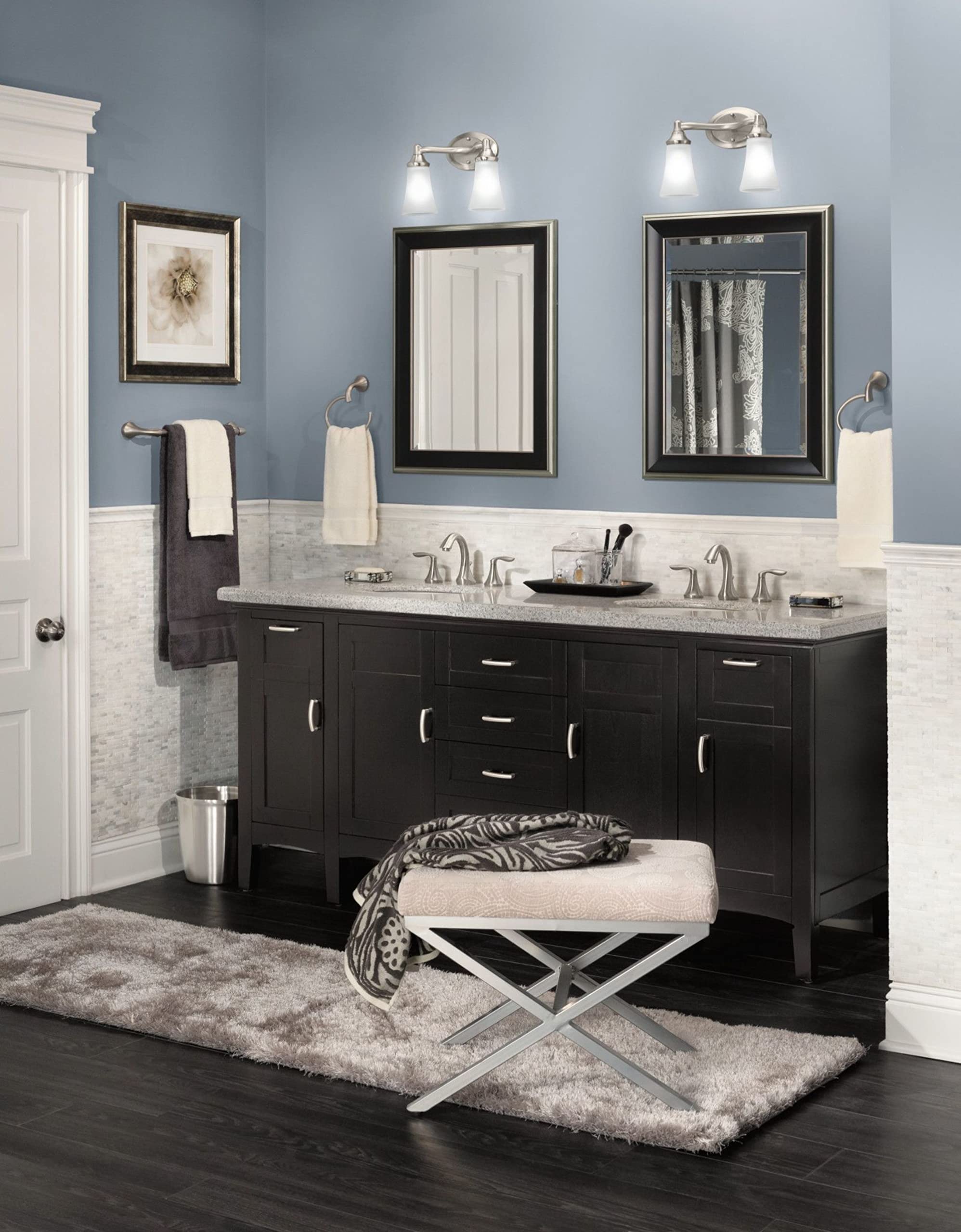 Moen Eva 2 Light Dual Mount Bath Bathroom Vanity Fixture with Frosted Glass in Brushed Nickel - YB2862BN