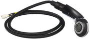 Black wand assembly with braided hose, trigger handle, and circular showerhead with multiple spray ports.