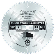 10" circular saw blade with 60 teeth, 5/8" arbor, designed for thick-stock laminate cutting.