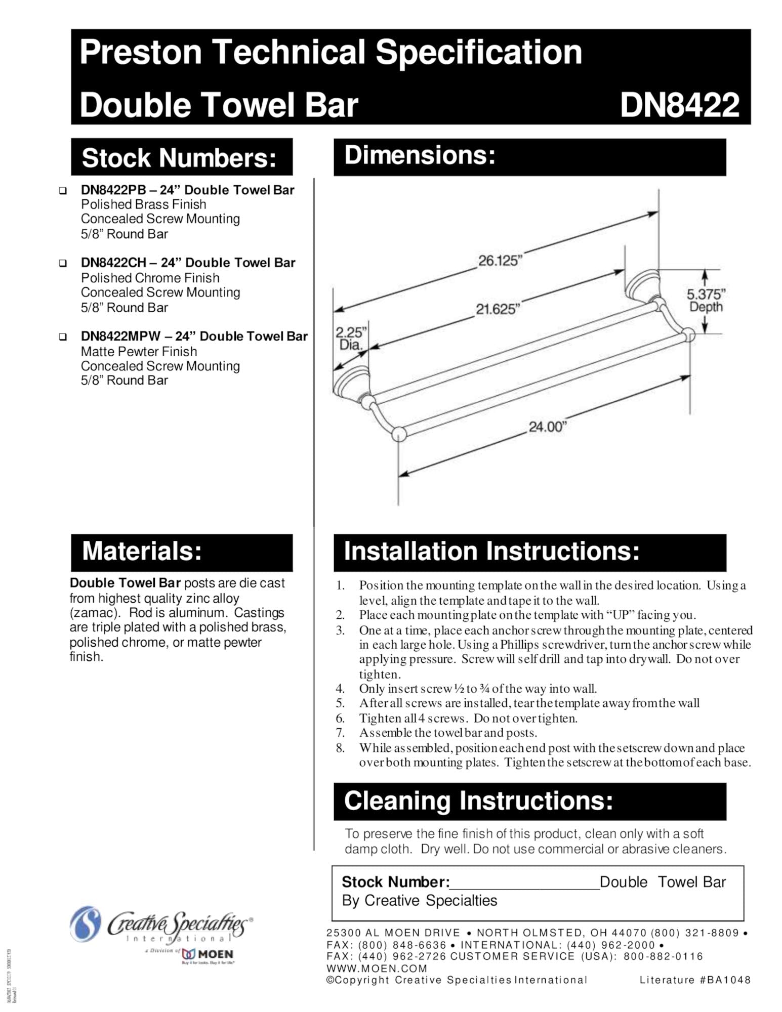 Chrome double towel bar with two parallel horizontal rods and mounting brackets, 24 inches wide.