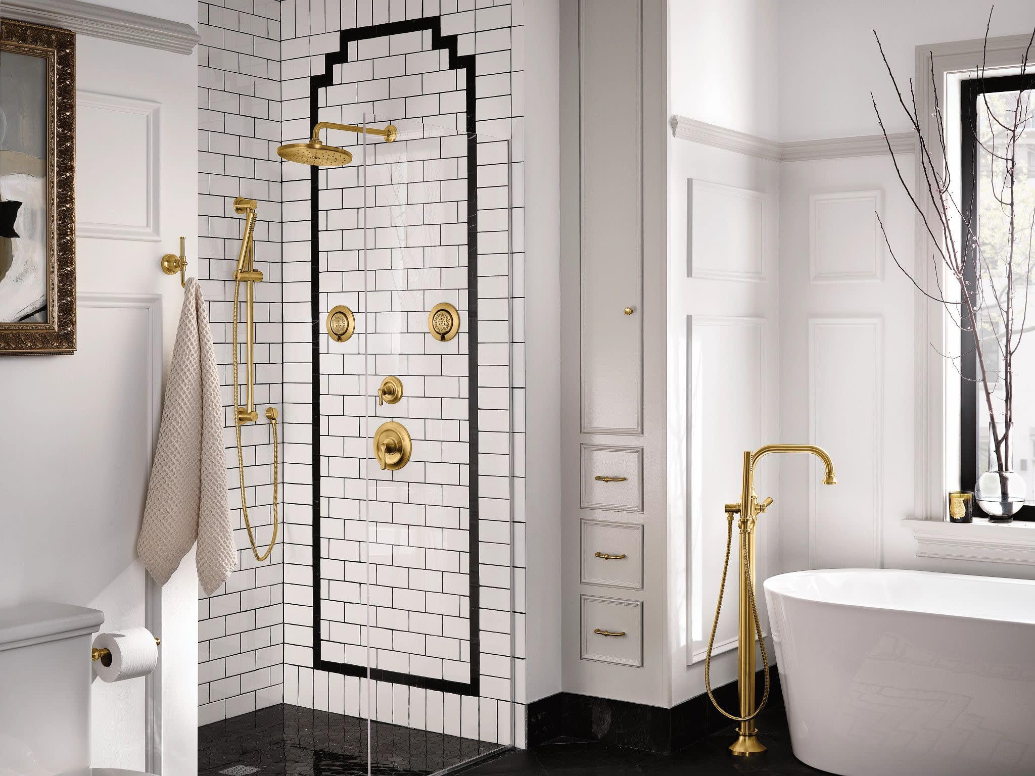 Moen Modern Eco Performance Handshower Handheld Shower with 30 Inch Slide Bar and 69 Inch Metal Hose in Brushed Gold - 3887EPBG