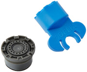 Delta aerator with perforated screen head and blue wrench tool on white background.