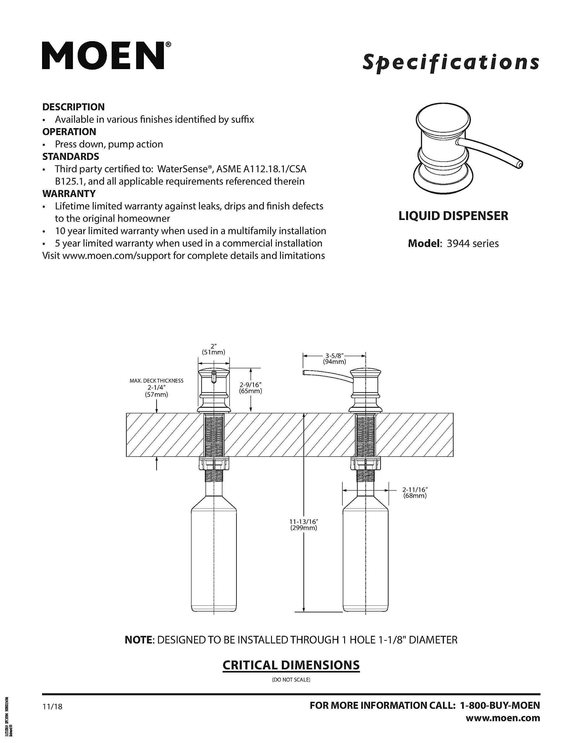 Stainless steel countertop soap and lotion dispenser with pump mechanism and refillable bottle reservoir.