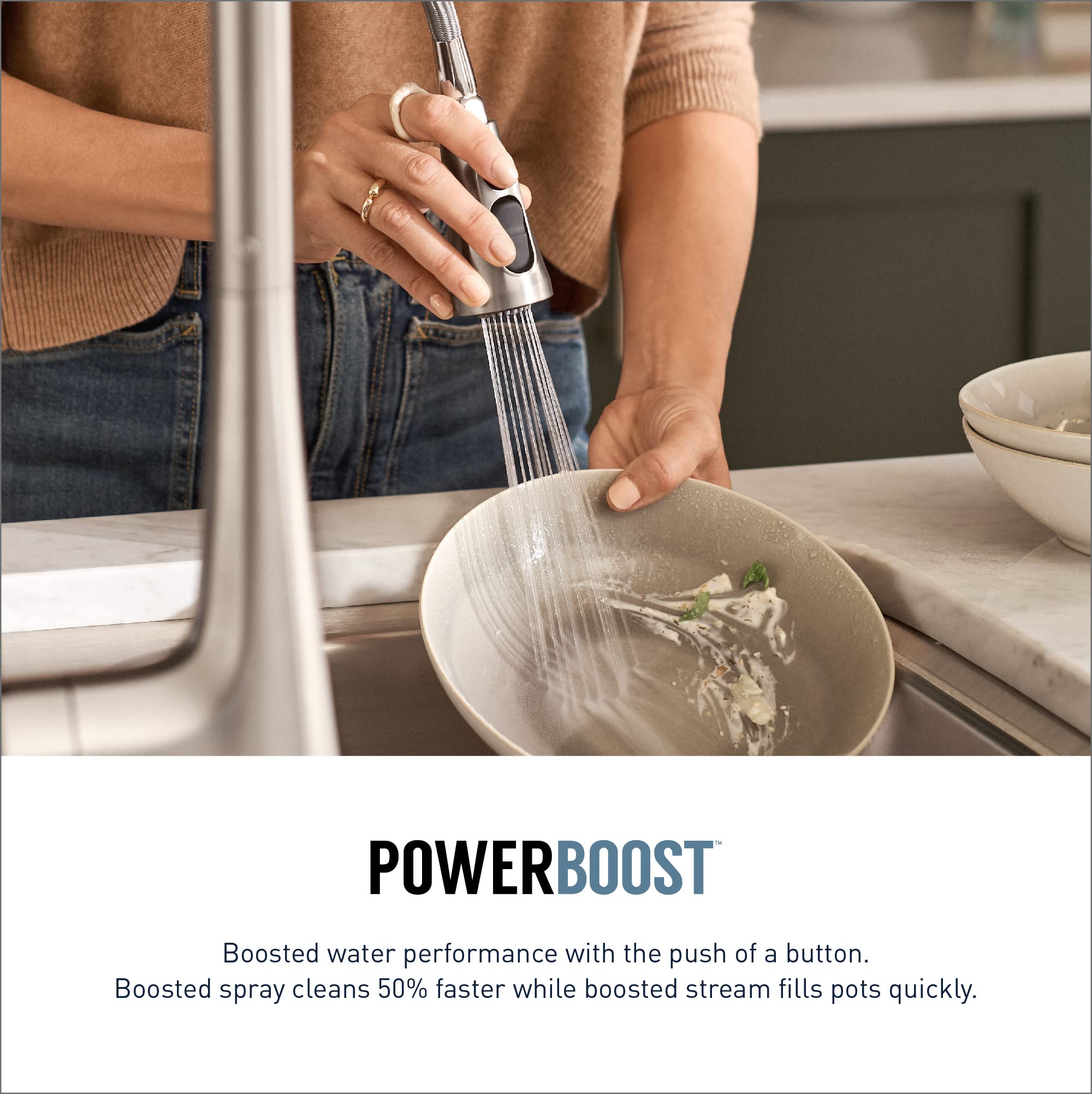 Moen Belfield Kitchen Faucet Modern Spring Kitchen Faucet with Power Boost Pre Rinse One Handle Easy Installation in Matte Black - 5927BL