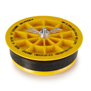 Yellow Cherne Gripper end of pipe plug with metal wings and central screw, black rubber seal band.