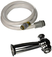 Clear vinyl hose with brass connector and gray spray head attachment with black side spray nozzle.