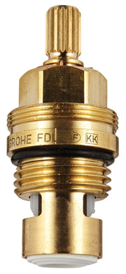 Grohe brass cartridge with fluted handle, threaded body, and black seal ring marked "GROHE FD KK".