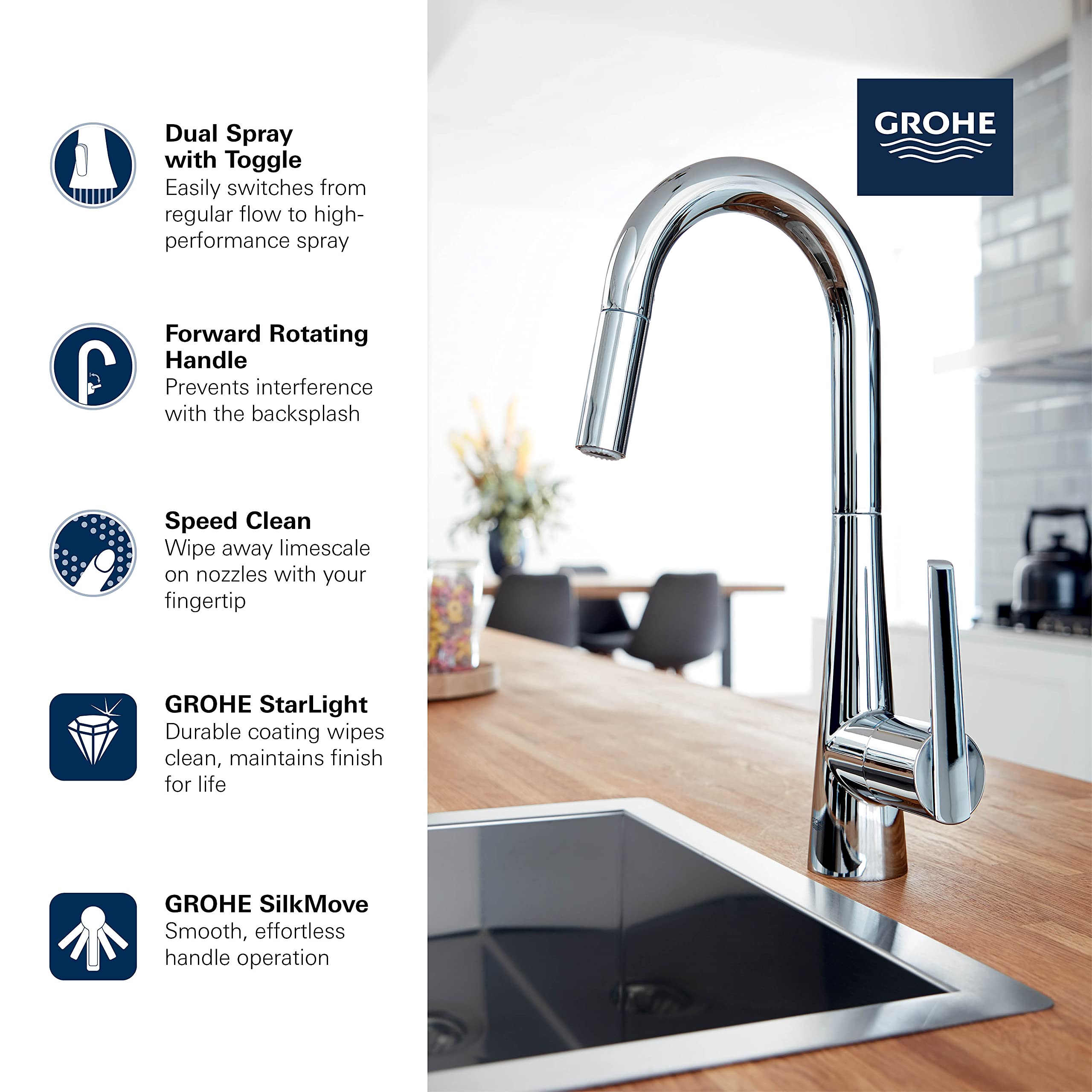 Grohe Zedra 32283003 Single-Handle Pull Down Dual Spray Prep Faucet 1.75 GPM in Grohe Chrome