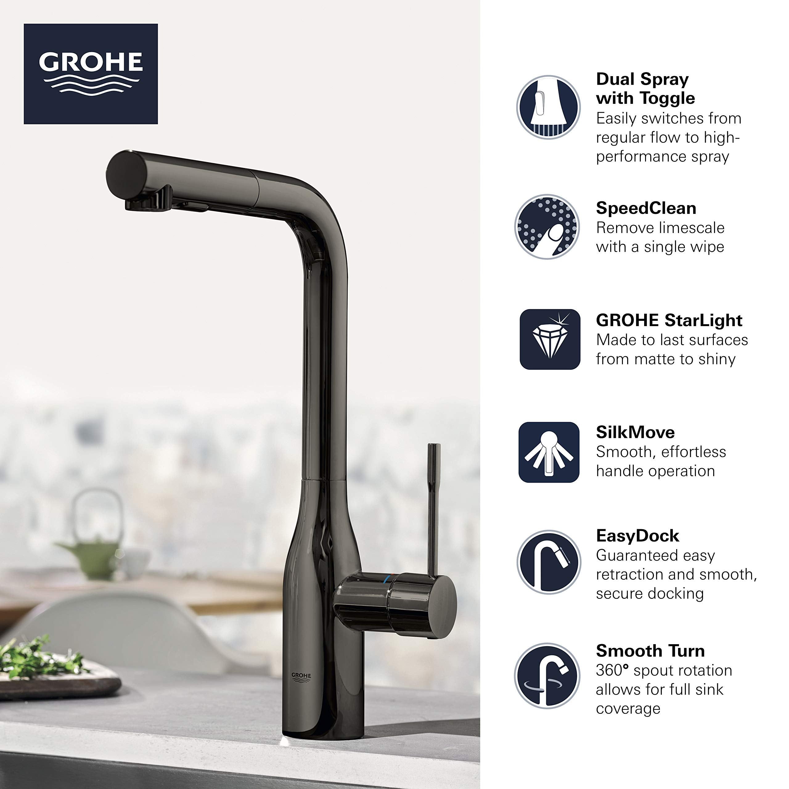 Grohe Essence 30271GN0 Single-Handle Pull-Out Kitchen Faucet Dual Spray 1.75 GPM in Grohe Brushed Cool Sunrise