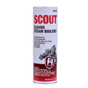 Scout steam boiler cleaner aerosol can, 4 oz, with red and white label and product number #35100.