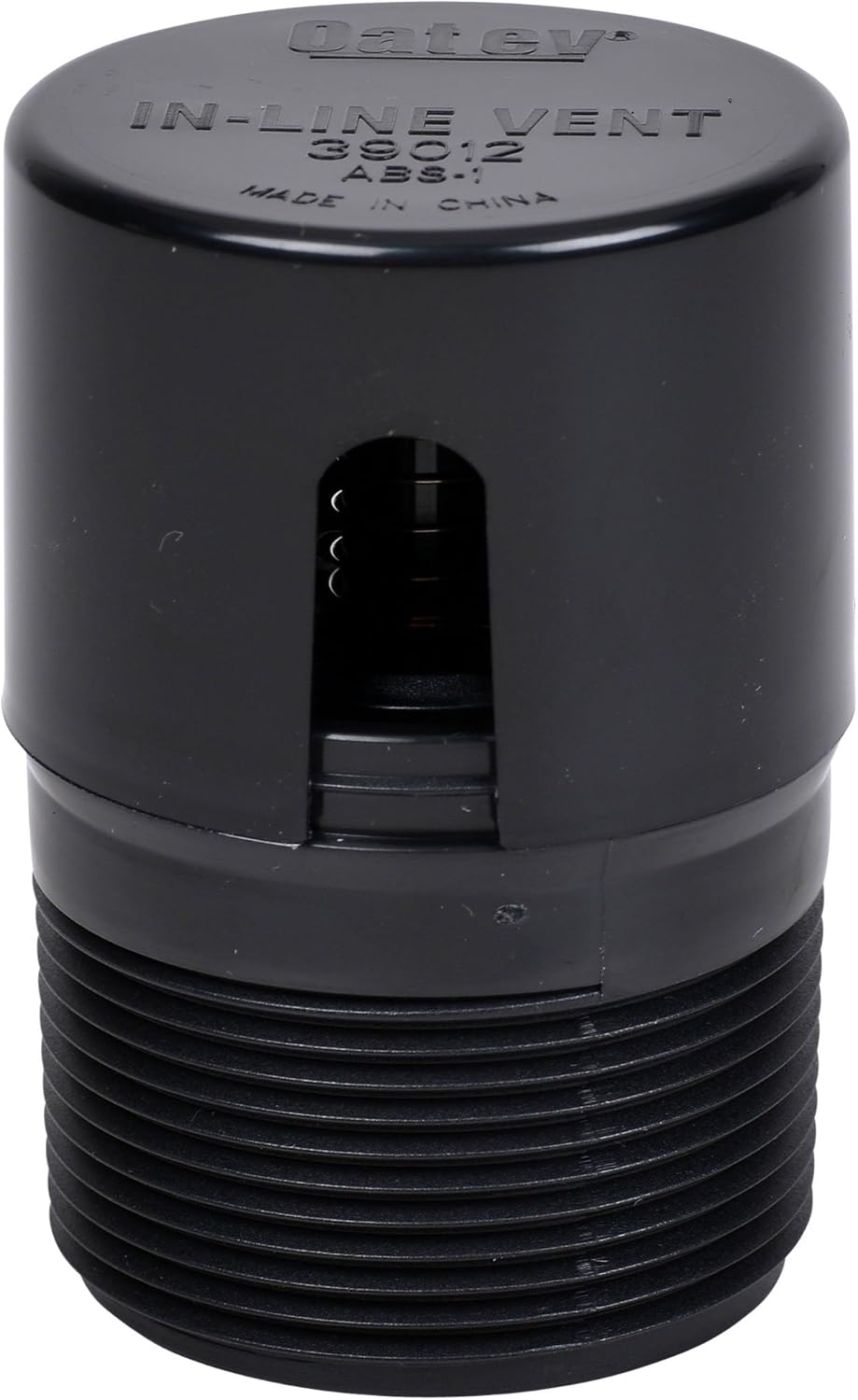 Gray ABS inline vent with threaded base and opening slot on cylindrical body.