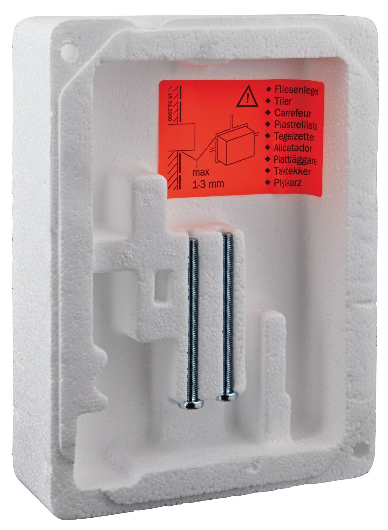 Grohe chrome protection cap with mounting screws in foam packaging and red installation instructions label.