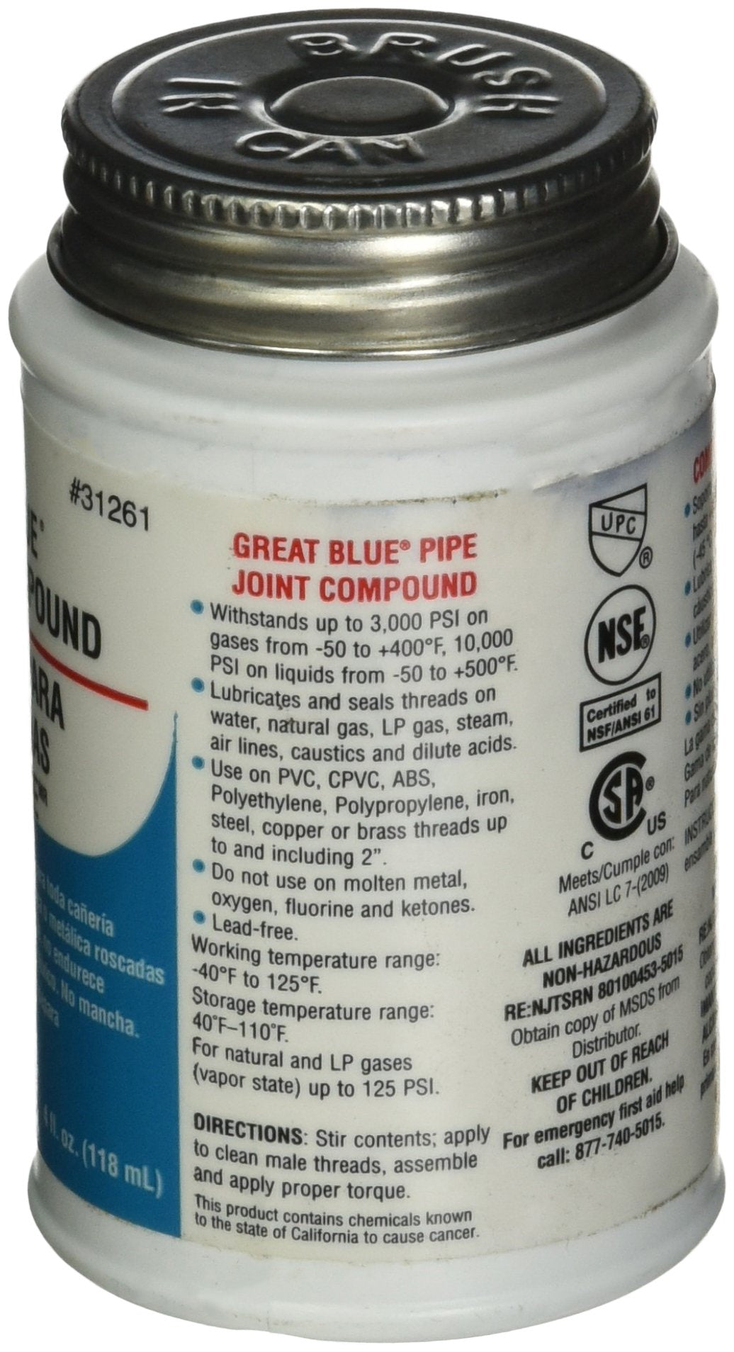 Oatey Great Blue Pipe Joint Compound 4 fl. oz. container with metal screw cap and product label.