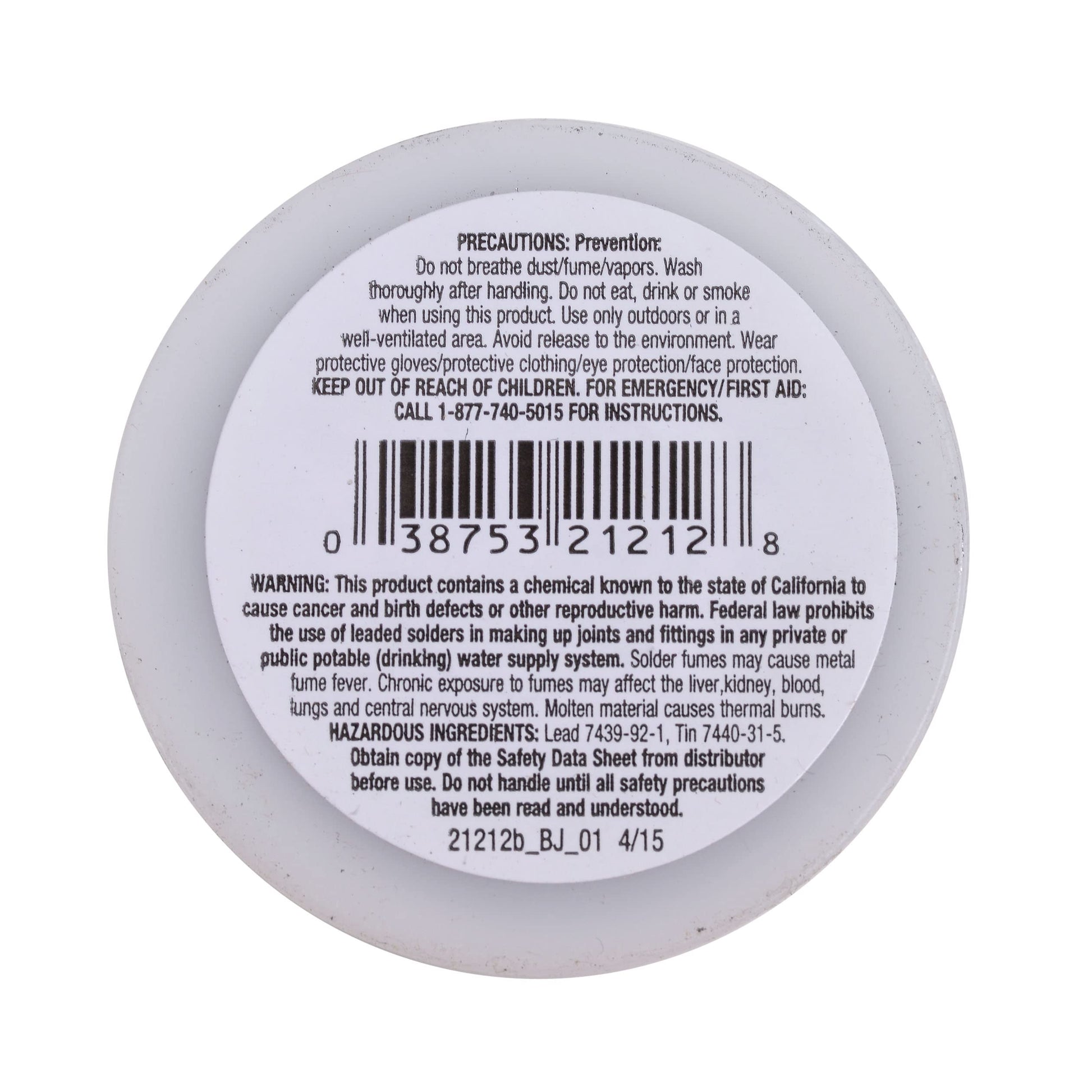Gray spool of rosin core plumbing solder with safety and warning labels on the label.