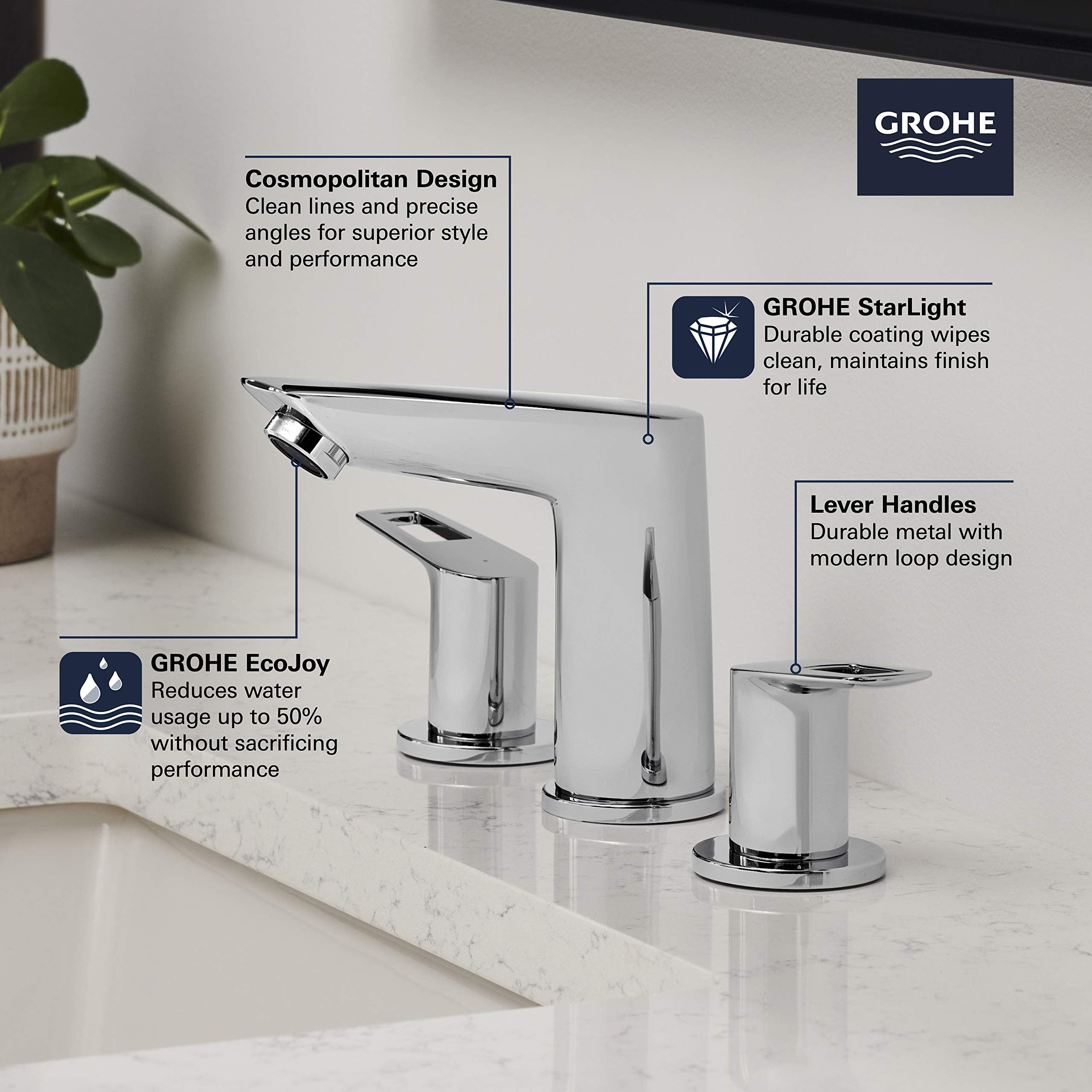 Grohe Bauloop 20225001 8-Inch Widespread 2-Handle M-Size Bathroom Faucet 1.2 GPM in Grohe Chrome