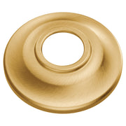 Brushed gold circular shower arm flange with central opening and recessed inner ring.