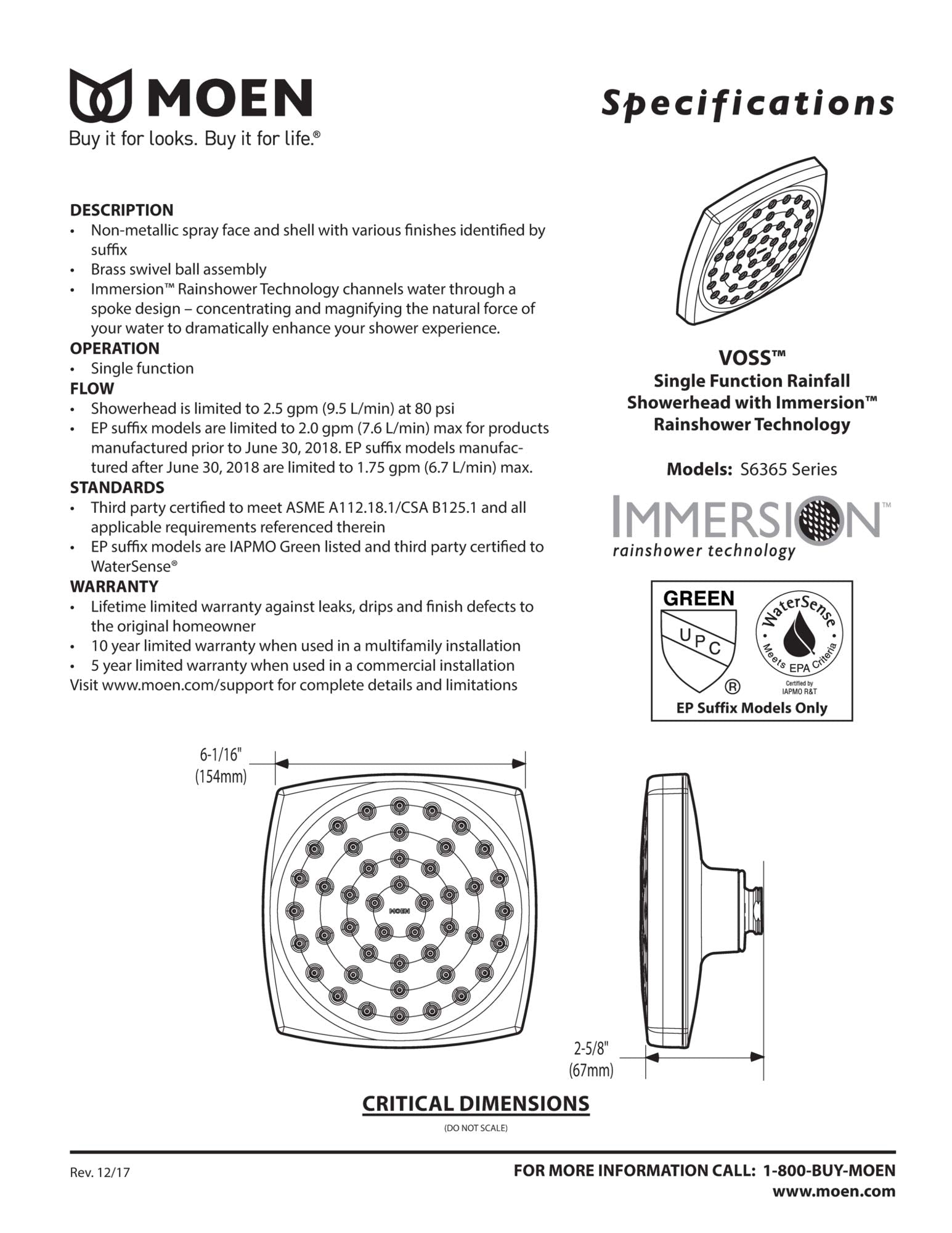 Chrome square rainshower showerhead with circular spray pattern and spoke design, 6-1/16 inches wide.