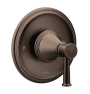 Oil-rubbed bronze single-handle shower valve trim with round escutcheon and cylindrical lever handle.