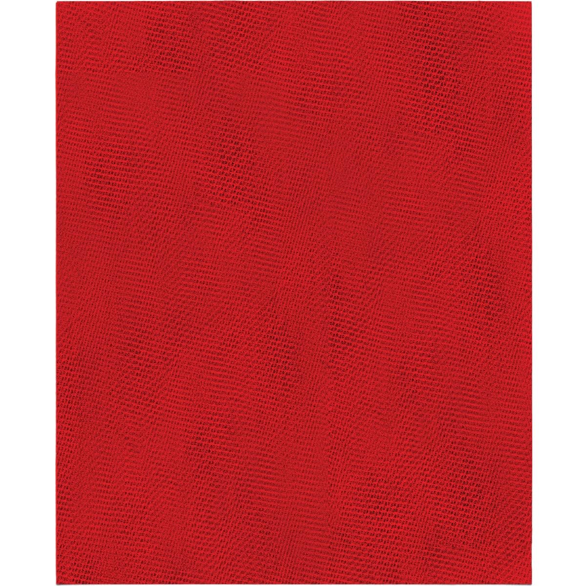 Red 220-grit SandNET sanding sheet with fine mesh texture surface, 9 by 11 inches.