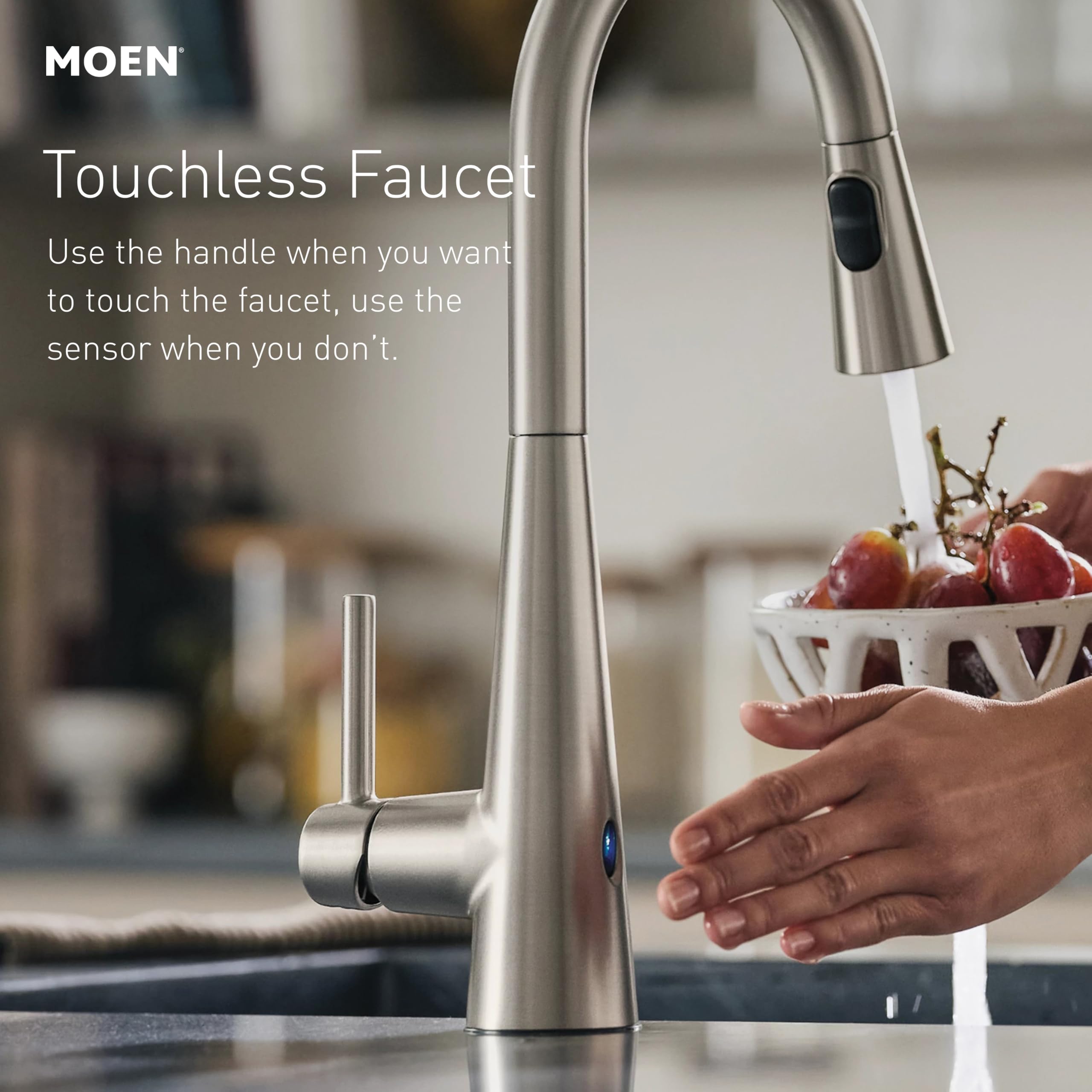 Moen Spot Resist Stainless Motionsense Wave Sensor Touchless One Handle High Arc Spring Pulldown Kitchen Faucet with Sprayer in Spot Resist Stainless - 5923EWSRS