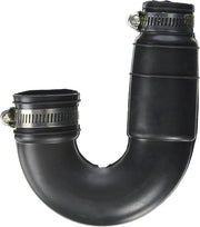 Black flexible J-trap with stainless steel hose clamps on both ends, U-shaped pipe connector.