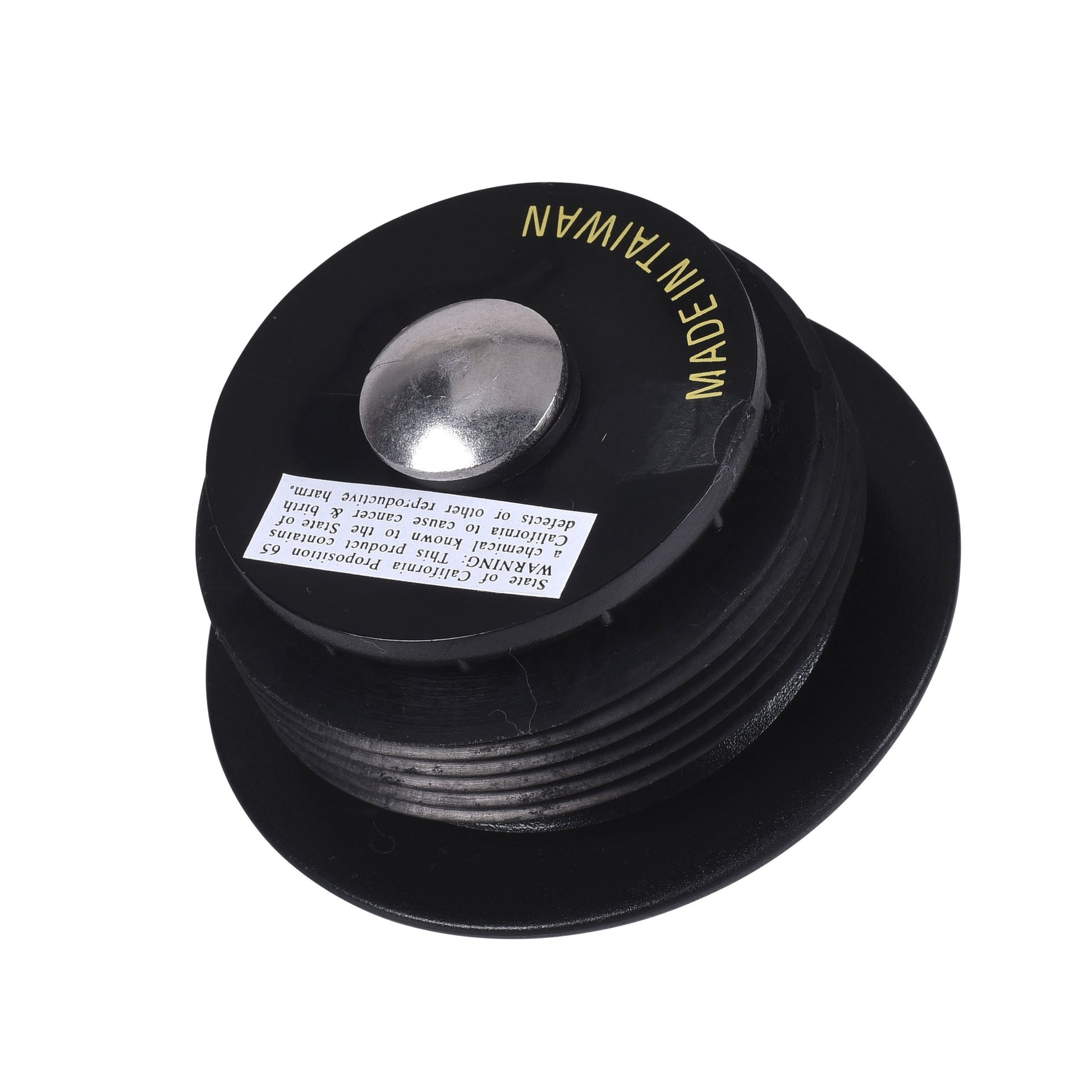 Black mechanical cleanout plug with threaded base and central gripper knob.