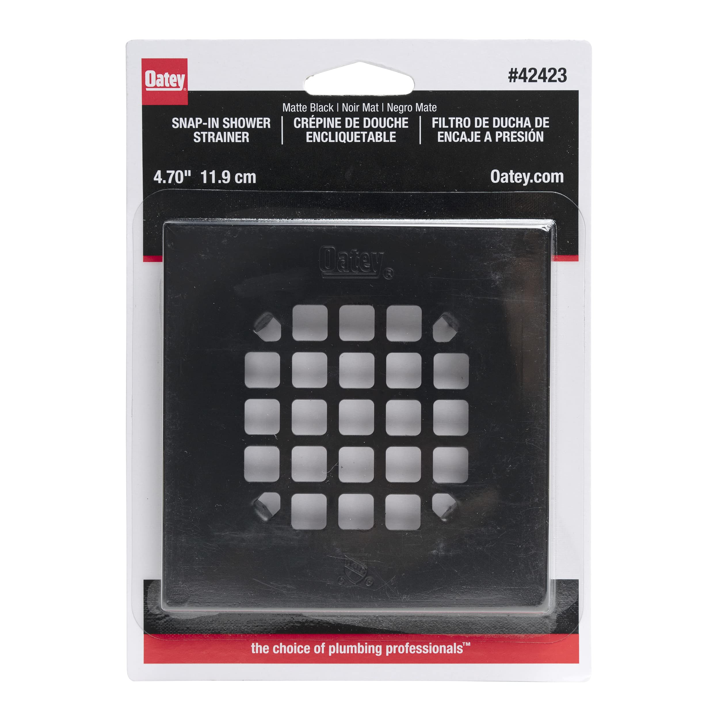 Oatey 4-1/4 in. Square Snap-Tite Shower Strainer for Tiled Showers in Matte Black - 42423