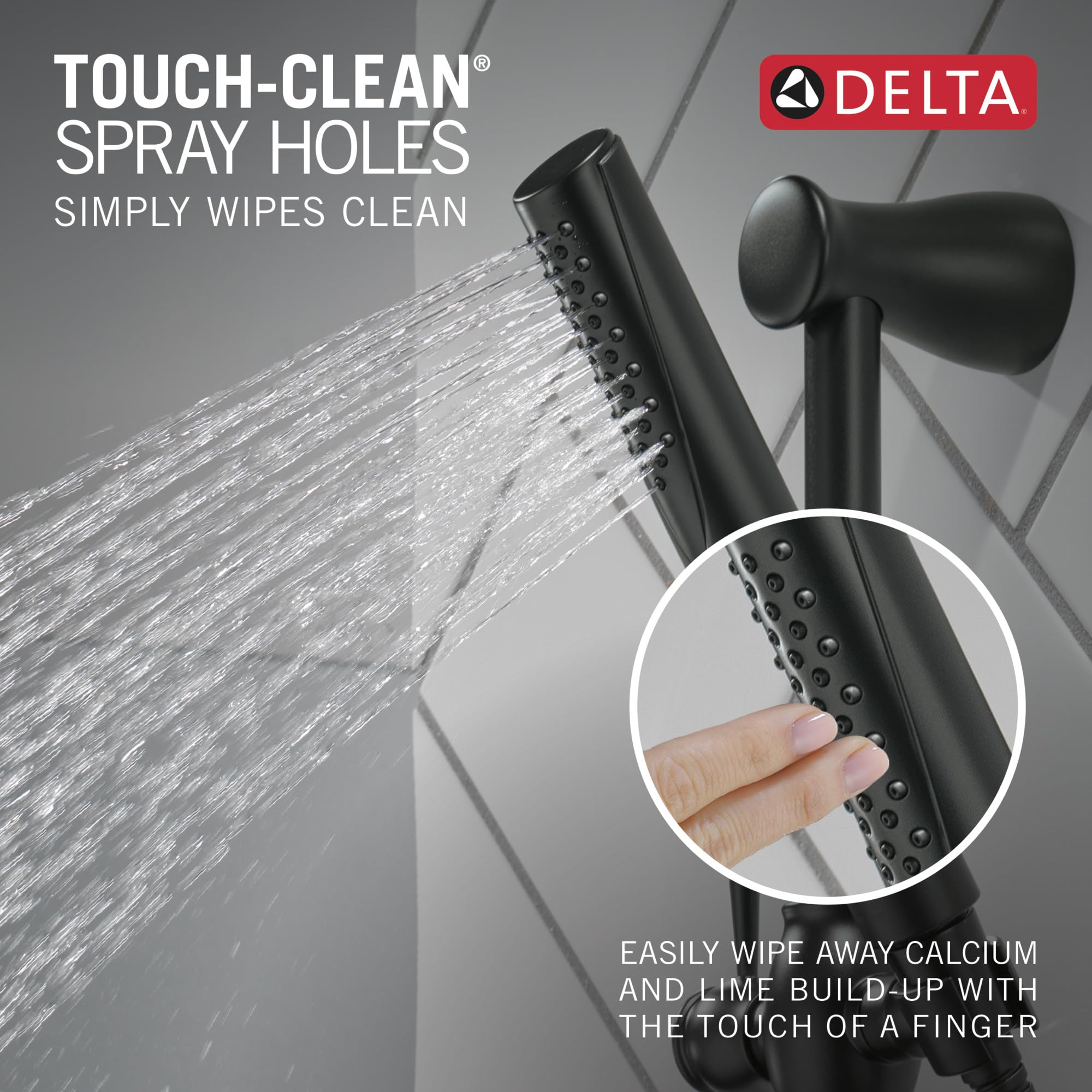 Matte black single-setting slide bar hand shower with multiple spray holes and adjustable mounting bracket.