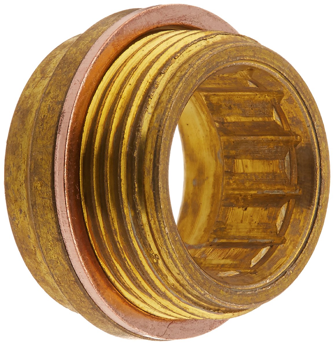 Grohe replacement seat cartridge with brass body, copper seal ring, and internal splines for faucet valve assembly.