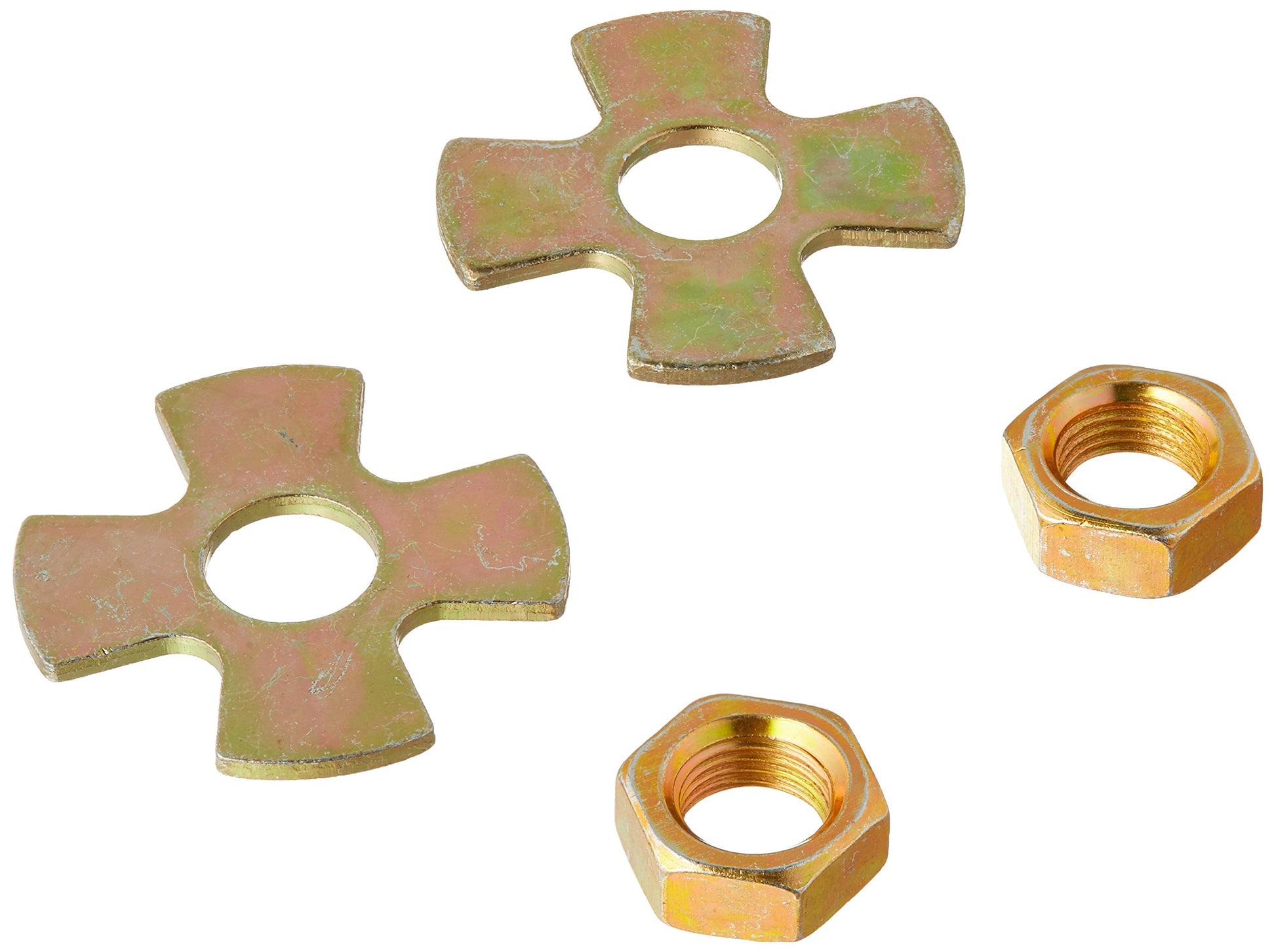 Brass hex nuts and zinc-plated wing washers for Delta Leland spout assembly.