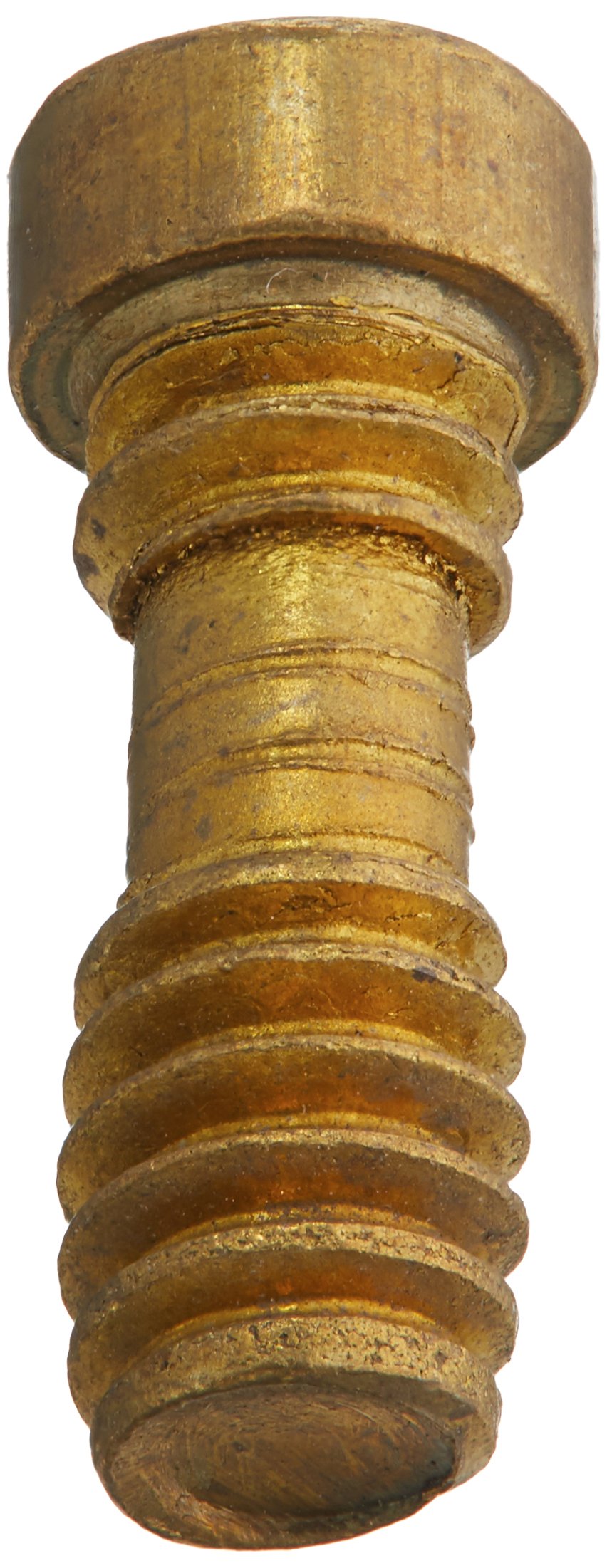 Brass retention screw with grooved barrel and threaded bottom, 1/2 inch size.