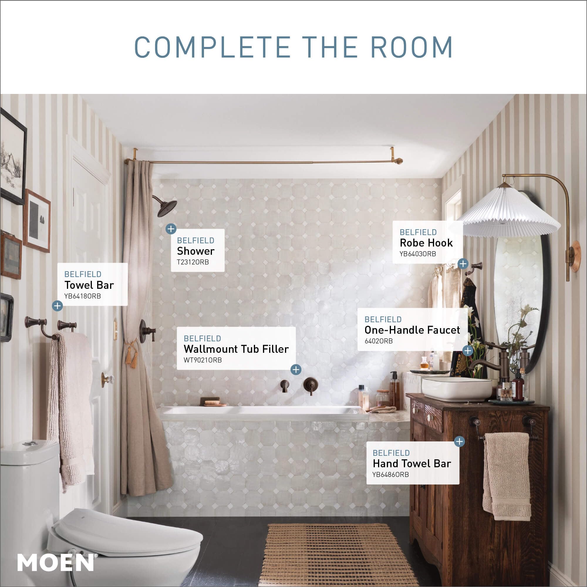 Moen Belfield One Handle Bathroom Sink Faucet with Drain Assembly and Optional Deckplate in Oil Rubbed Bronze - 6402ORB
